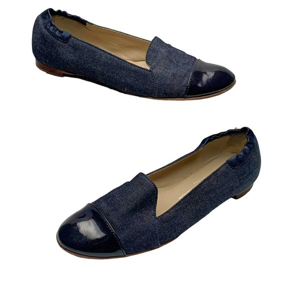 AGL Atilio‎ Giusti Leombruni Denim with  Patent Leather Cap Toe Flats - Picture 1 of 9